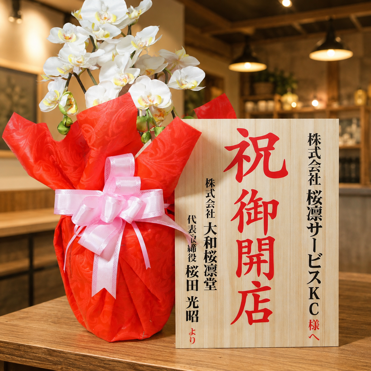 【単品注文OK・お花なしでも買える】開店祝い 立札（木札風）送料込み｜祝開店・祝御開店・飲食店・美容室・サロン｜文言自由・法人対応